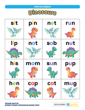 Load image into Gallery viewer, Family Literacy Packet: Dinosaurs (CVC)